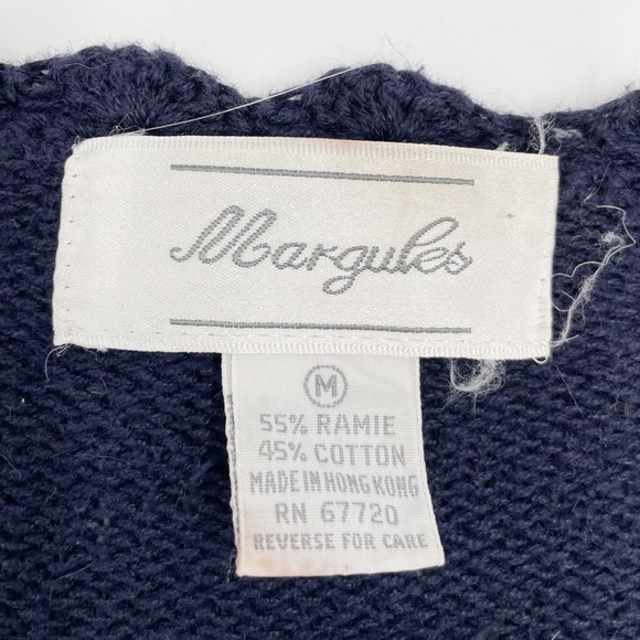 Vintage Margules Knit Cardigan Sweater Floral Embroidered Navy Blue Size Medium - Picture 4 of 8